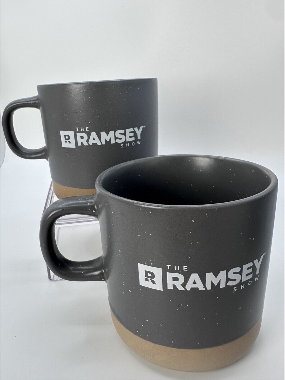 2 “The Ramsey Show” Coffee Mug Grey Tan Ceramic Dave Ramsey Financial Peace 12oz